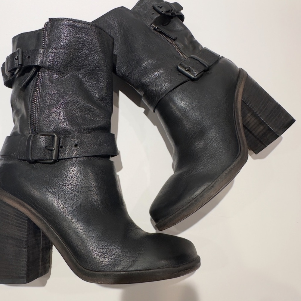 Marsell women's Block Heel Buckled leather Black Boots